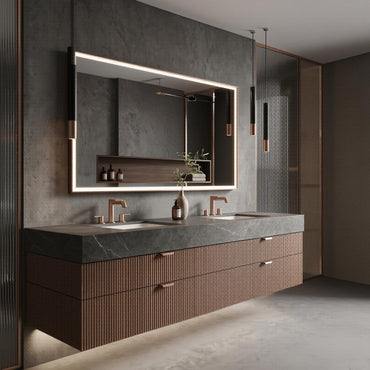 60''-96'' Double Bathroom Vanity with Sink Modern Floating Dark Wood Slatted Front Drawers