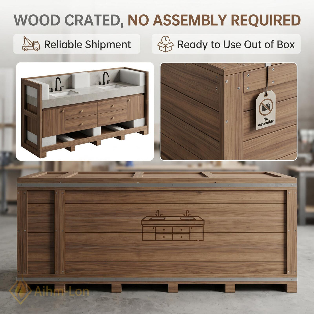 60''-96'' Double Bathroom Vanity with Sink Modern Slatted Spacious Mirror Cabinet