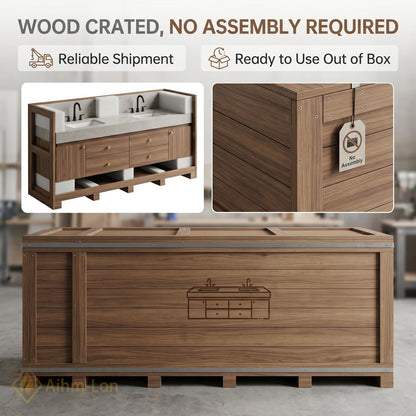 60''-96'' Double Bathroom Vanity with Sink Modern Slatted Spacious Mirror Cabinet
