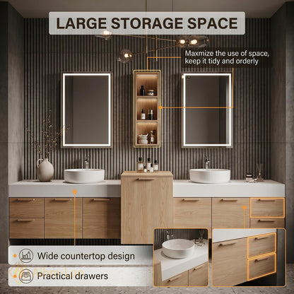 60''-96'' Double Bathroom Vanity with Sink Dark Charcoal Slatted Front Storage