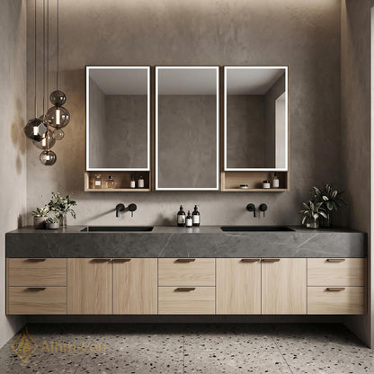 60''-96'' Double Bathroom Vanity with Sink Dark Taupe Finish Grooved Doors