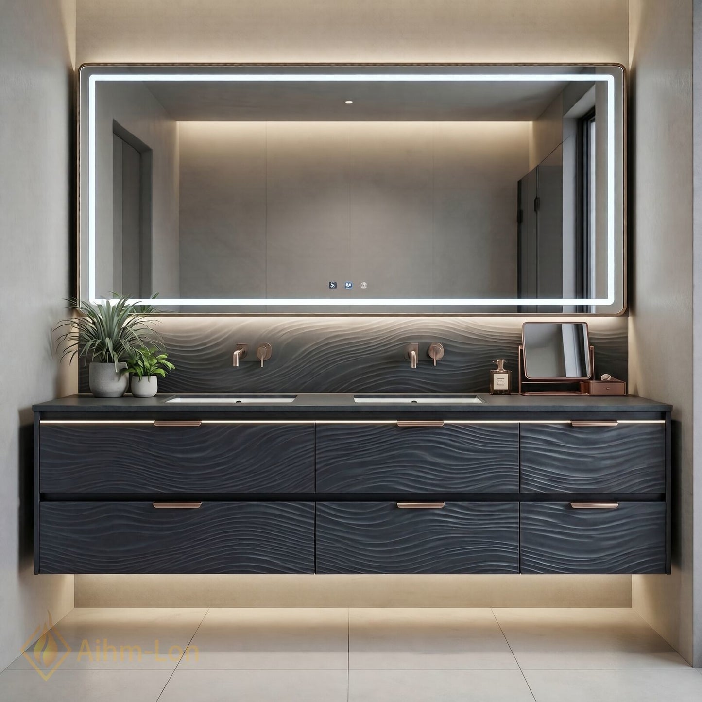 60''-96'' Double Bathroom Vanity with Sink Wave-Patterned Doors Deep Basin Six Drawers Cabinet