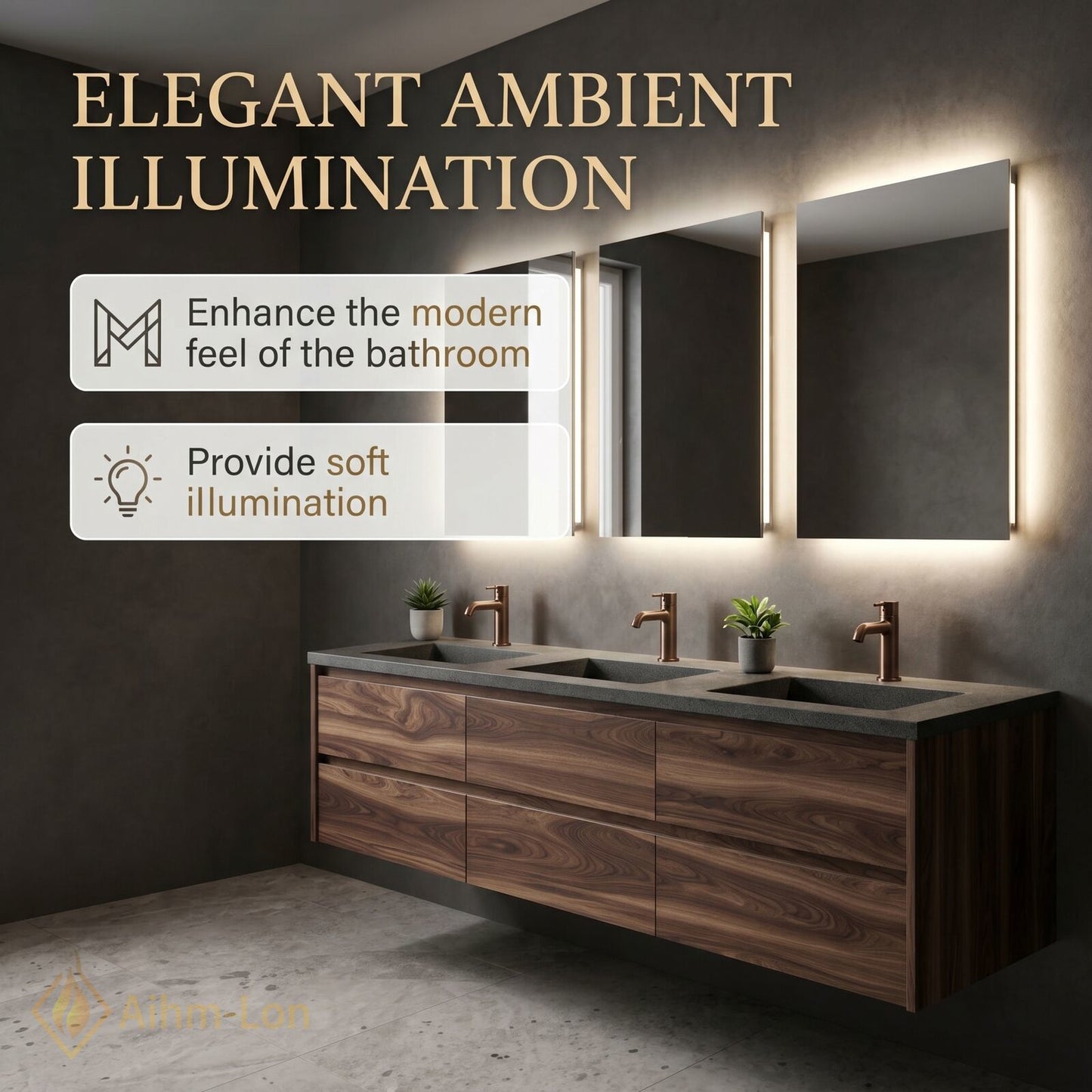78''-96'' Modern Bathroom Vanity with Sink Floating Walnut Deep Drawers Cabinet