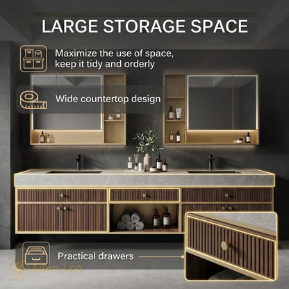 60''-96'' Double Bathroom Vanity with Sink Matte Grey Drawers Slatted Panel