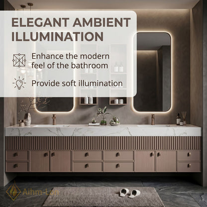 76''-96'' Double Bathroom Vanity with Sink Floating Slatted Wood Design Wide Marble