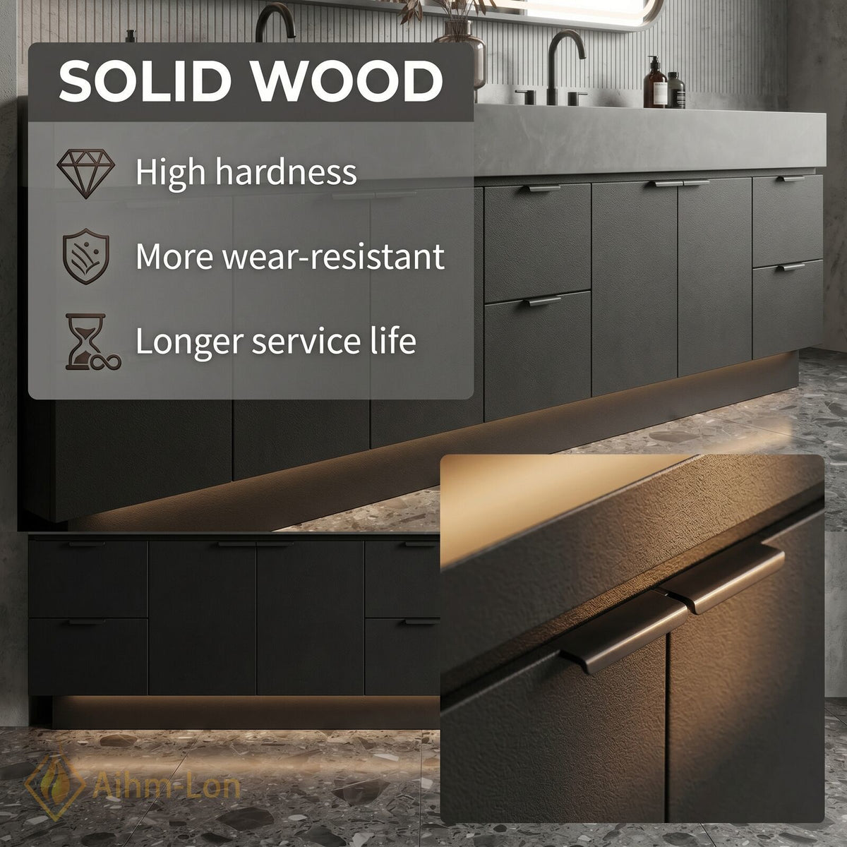 76''-96'' Double Bathroom Vanity with Sink Dark Matte Finish Multiple Drawers
