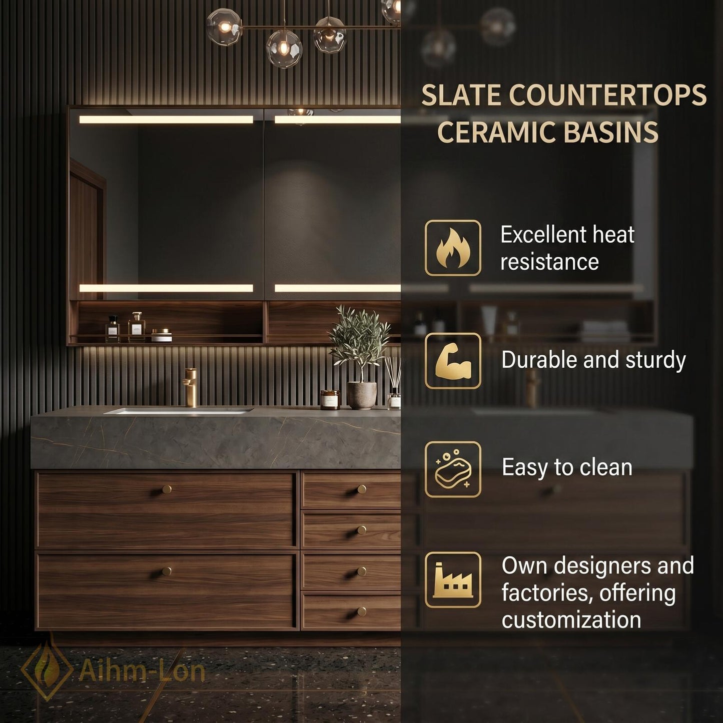 70''-96'' Modern Double Bathroom Vanity with Sink Floating Warm Walnut Grain Stack