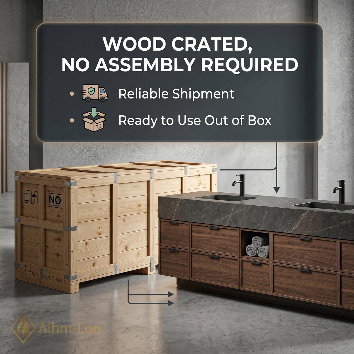 60''-96'' Double Bathroom Vanity with Sink Wall-Mounted Wood Grain Texture Deep Drawer