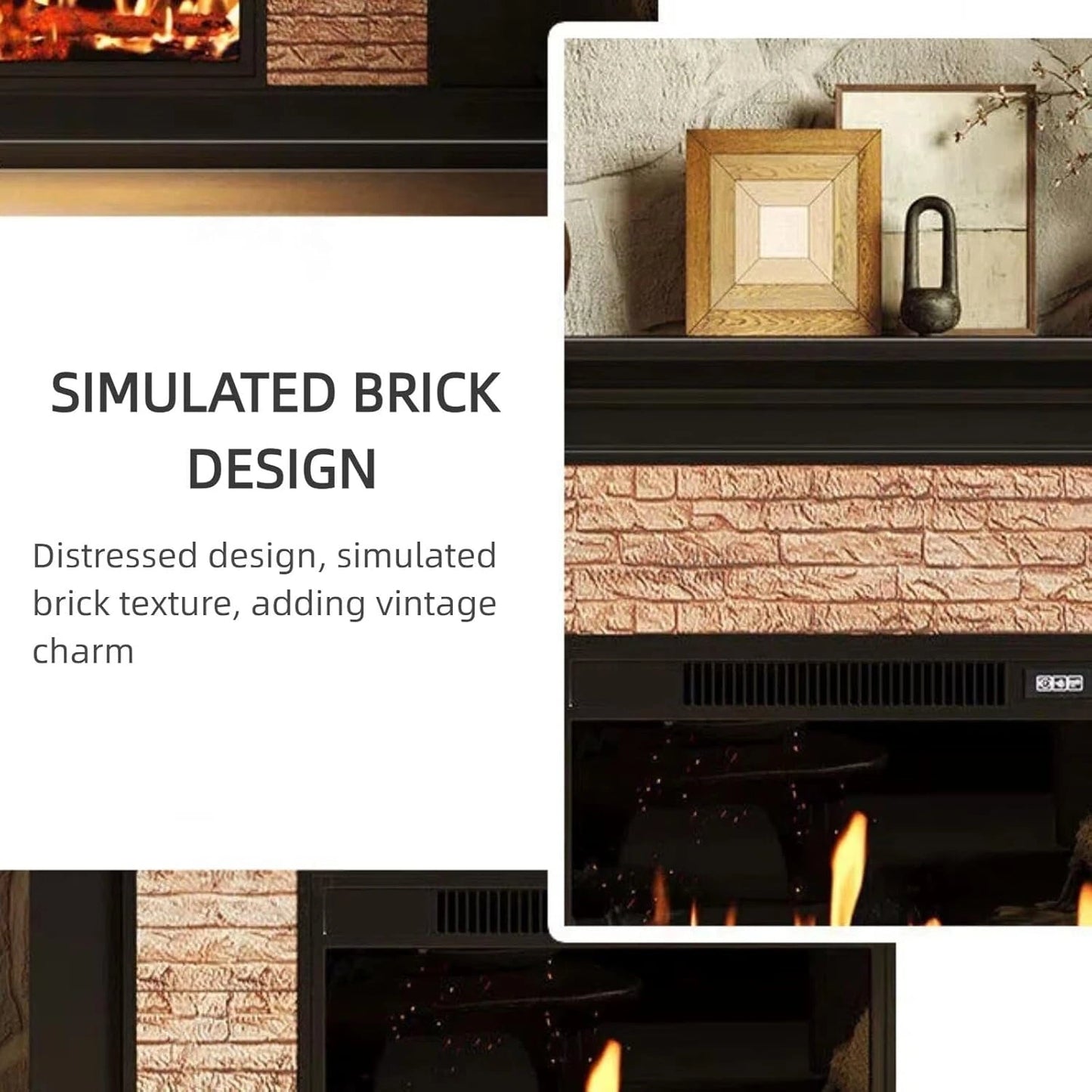 Aihm-Lon Rustic Electric Fireplace Includes Faux Stone Texture 47”