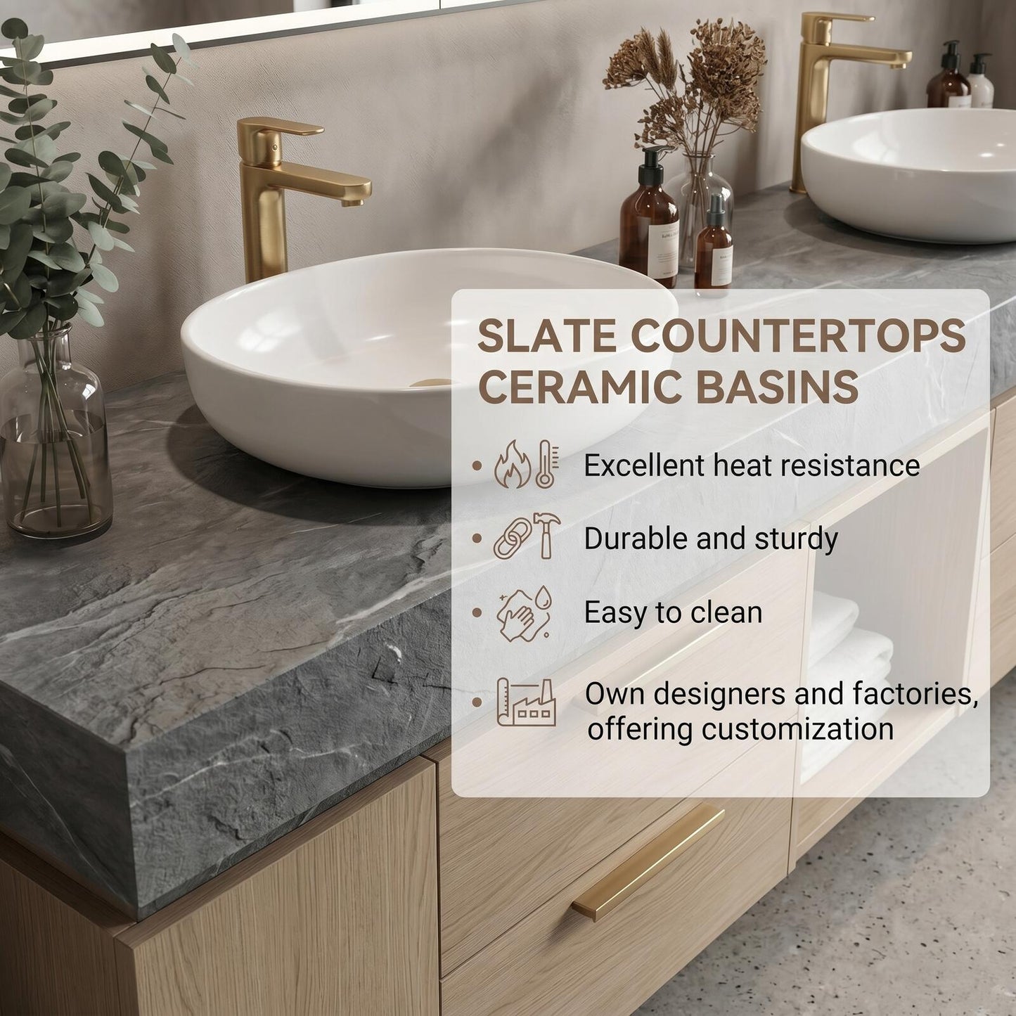 60''-96'' Elegant Bathroom Vanity with Sink Double Sink Light Oak Finish Open Center Storage