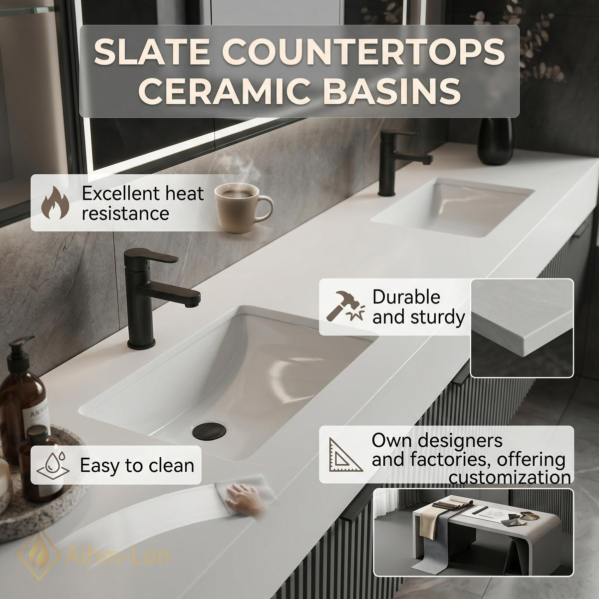 60''-96'' Double Bathroom Vanity with Sink Fluted Front Panels Matte Dark Finish