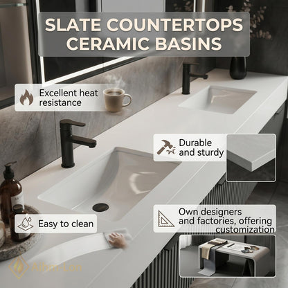 60''-96'' Double Bathroom Vanity with Sink Fluted Front Panels Matte Dark Finish