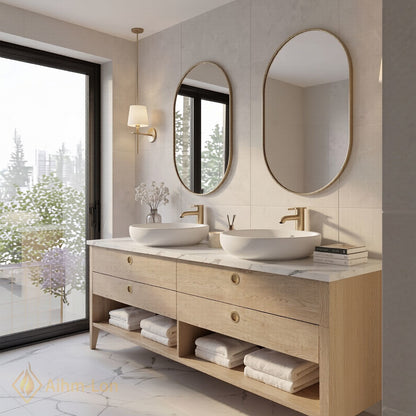 60''-96'' Double Bathroom Vanity with Sink Woodgrain Marble Pattern Floating Frame Cabinet