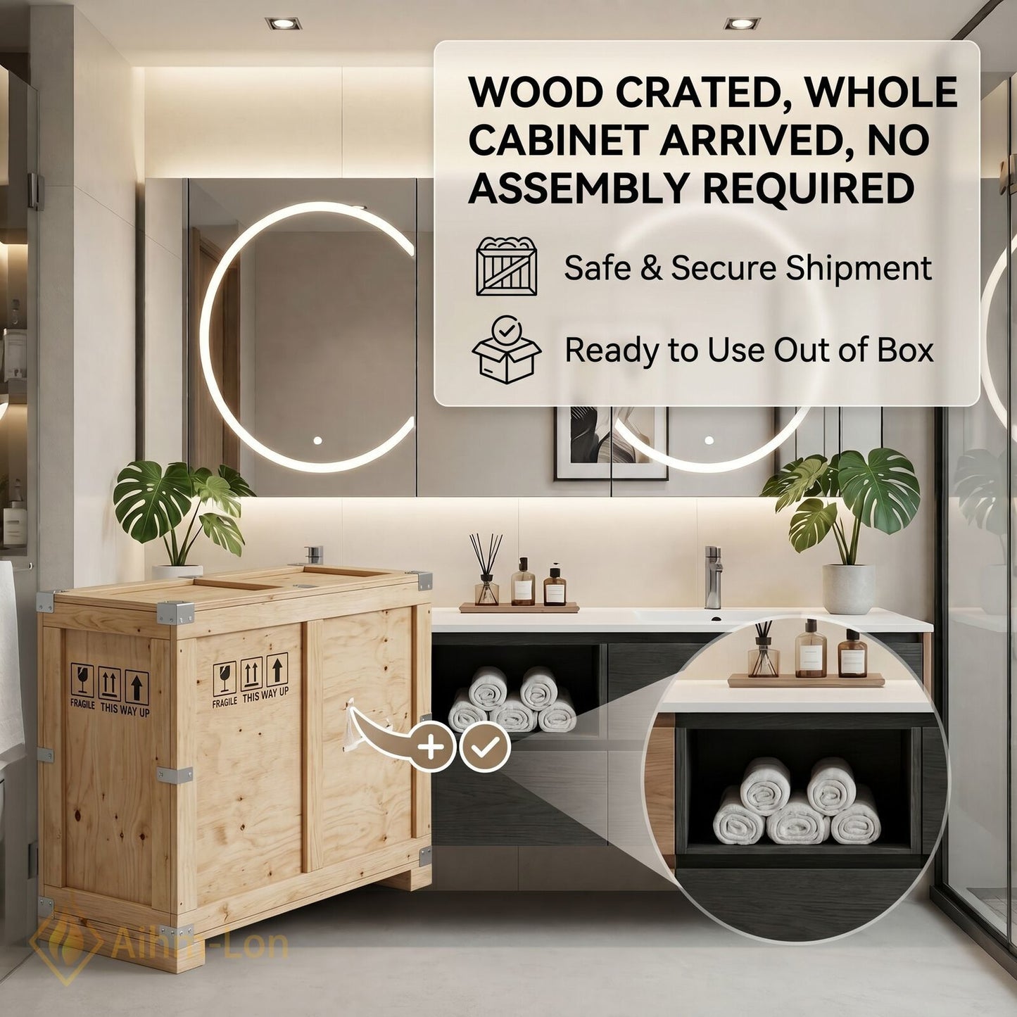 60''-96'' Floating Bathroom Vanity with Sink Double Sink Integrated Wood Texture Cabinet
