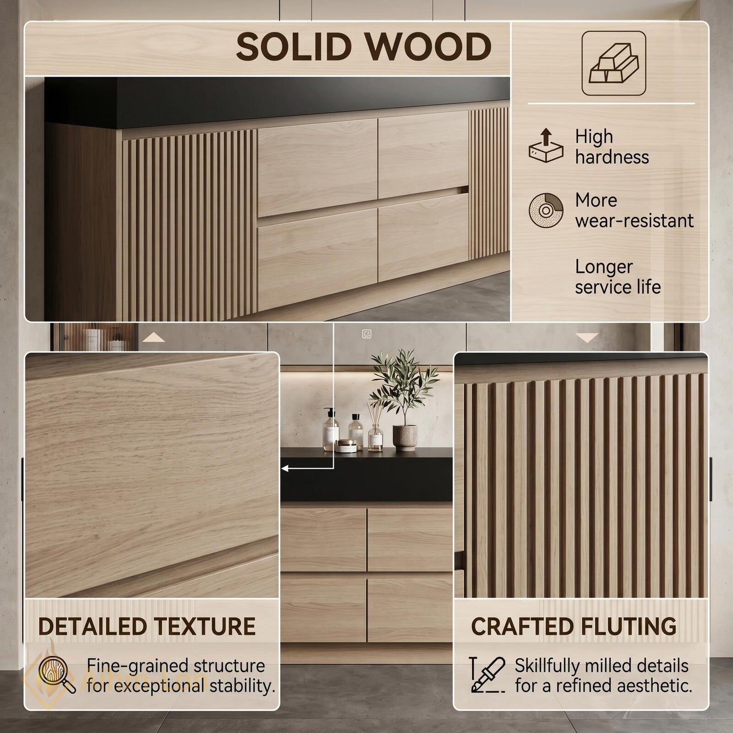 60''-96'' Modern Floating Bathroom Vanity with Sink Black Top Slatted Side Panels