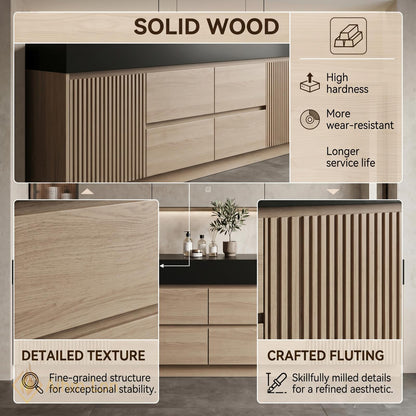 60''-96'' Modern Floating Bathroom Vanity with Sink Black Top Slatted Side Panels