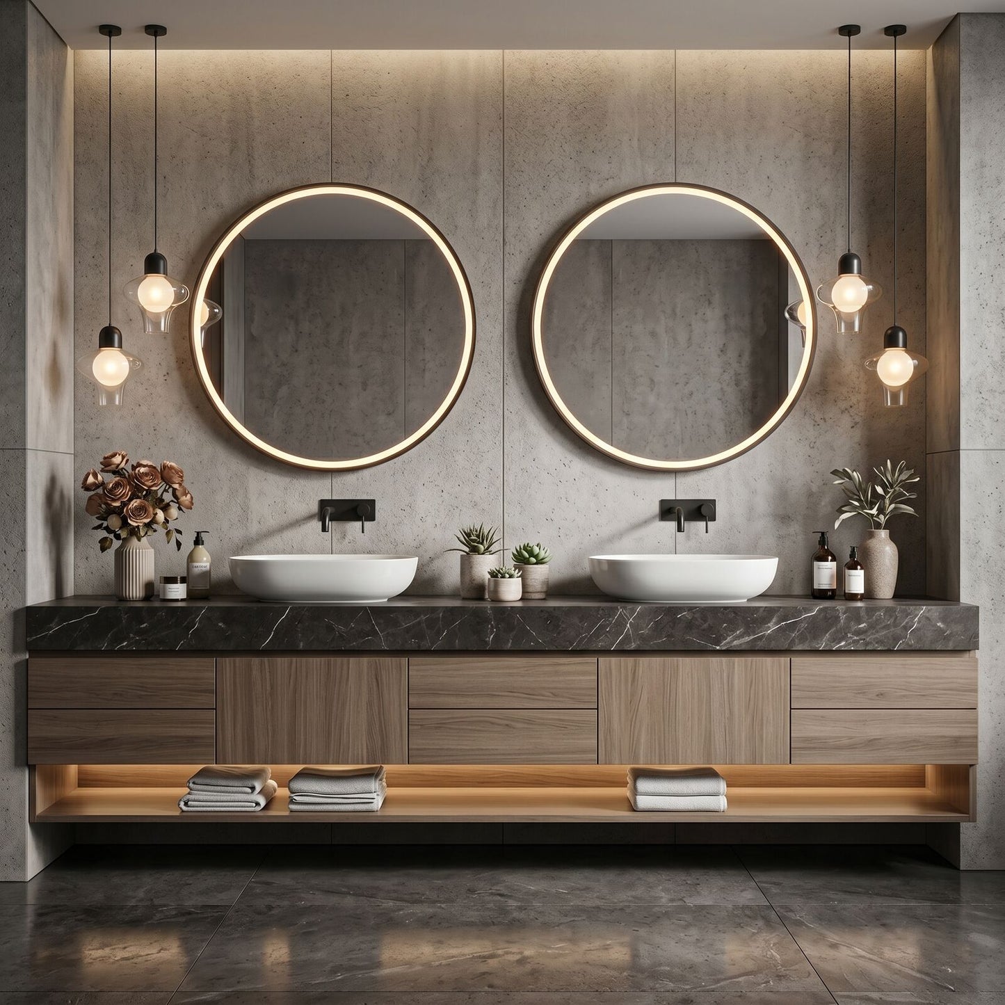 70''-96'' Modern Bathroom Vanity with Sink Dark Stone Floating Open Bottom Storage