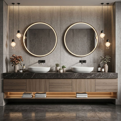 70''-96'' Modern Bathroom Vanity with Sink Dark Stone Floating Open Bottom Storage