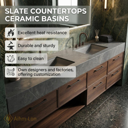 60''-96'' Double Bathroom Vanity with Sink Dark-Walnut Floating Drawers Storage Sleek