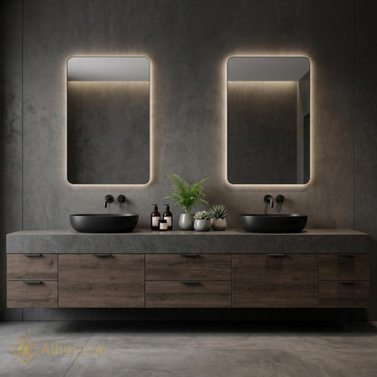 70''-96'' Double Bathroom Vanity with Sink Wood Modern Floating Stone Countertop Grain