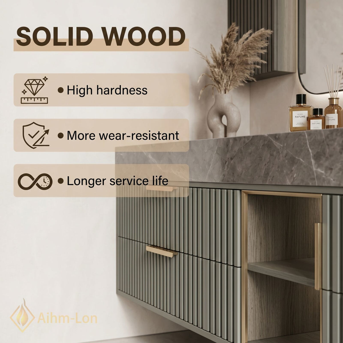 60''-96'' Double Bathroom Vanity with Sink Grooved Panel Front Gray Stone Vein