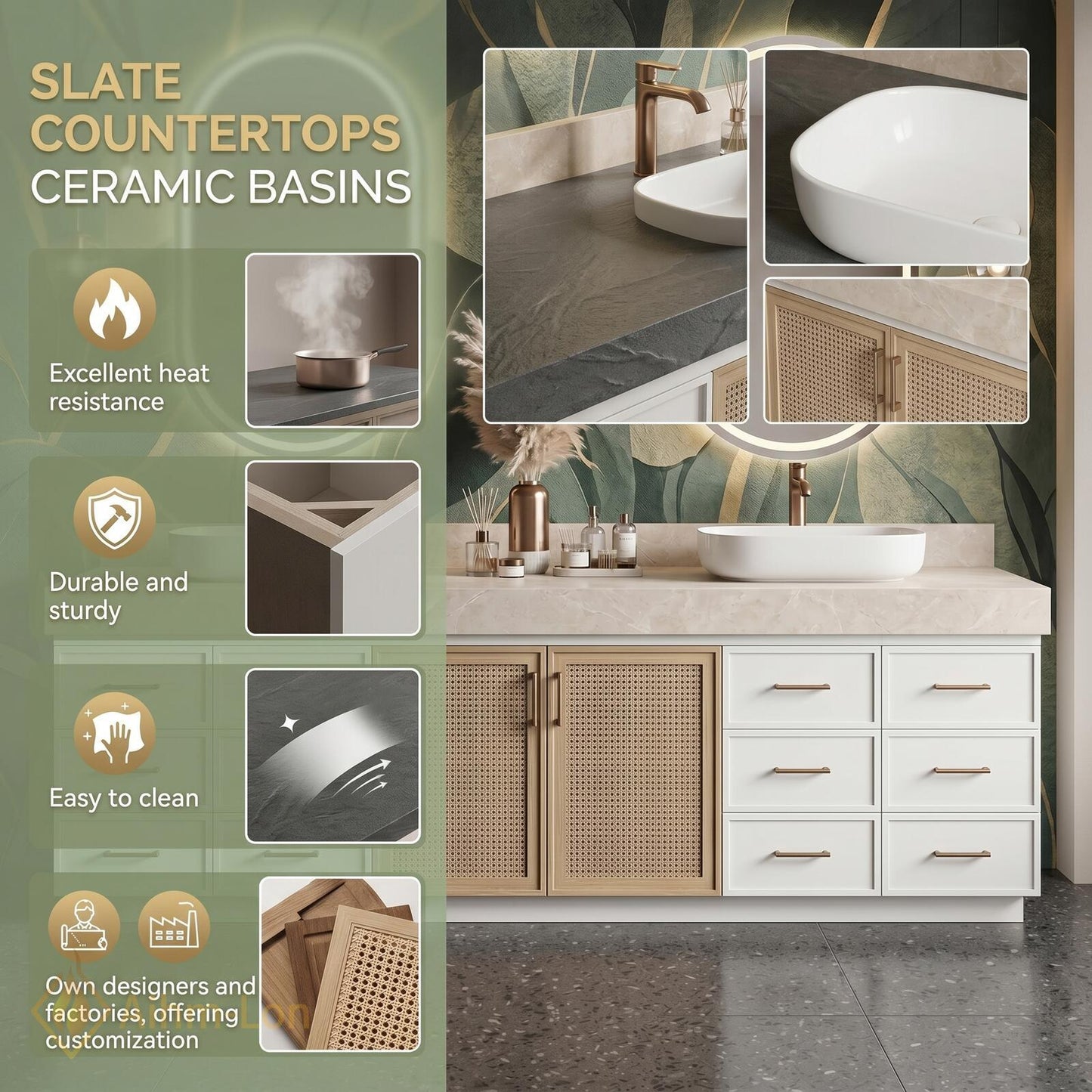 78''-96'' Double Bathroom Vanity with Sink White Modern Floating Door Drawer Storage