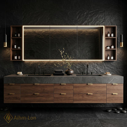 76''-96'' Double Bathroom Vanity with Sink Floating Double Dark Slate Finish Row