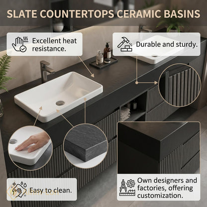 60''-96'' Modern Double Bathroom Vanity with Sink Floating Dark Matte Vertical Slats