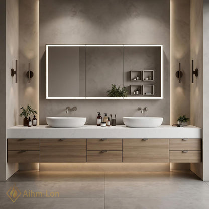 60''-96'' Double Bathroom Vanity with Sink Modern Floating Light Oak Texture Integrated