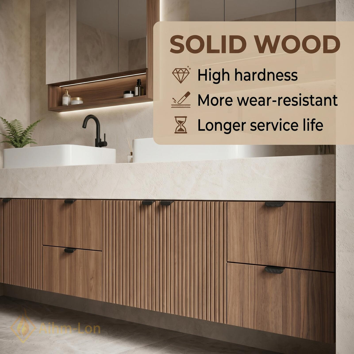 60''-96'' Double Bathroom Vanity with Sink Modern Floating Fluted Wood Panels Vessel
