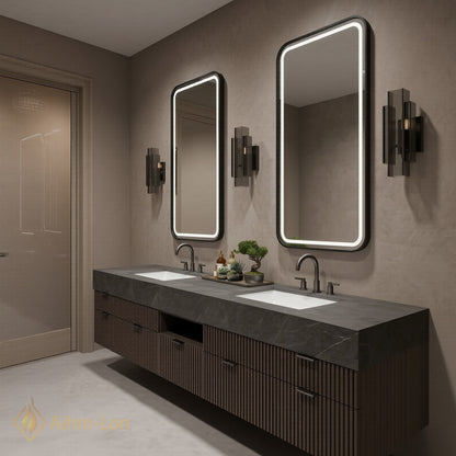 78''-96'' Double Bathroom Vanity with Sink Floating Storage Drawers Dark Stone Modern