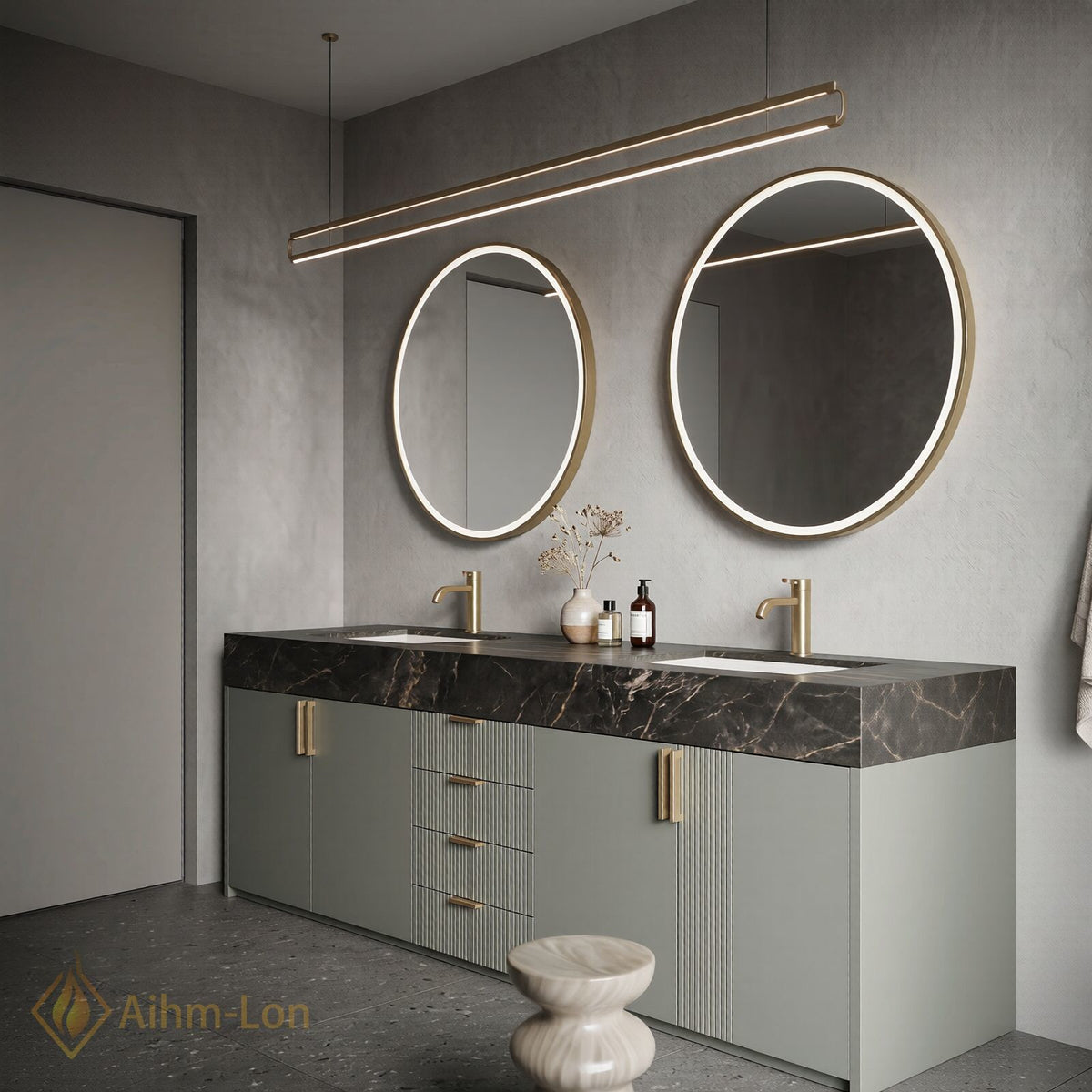 76''-96'' Double Bathroom Vanity with Sink Dark Marble Gray Slatted Front Drawers