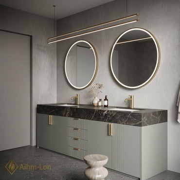 76''-96'' Double Bathroom Vanity with Sink Dark Marble Gray Slatted Front Drawers