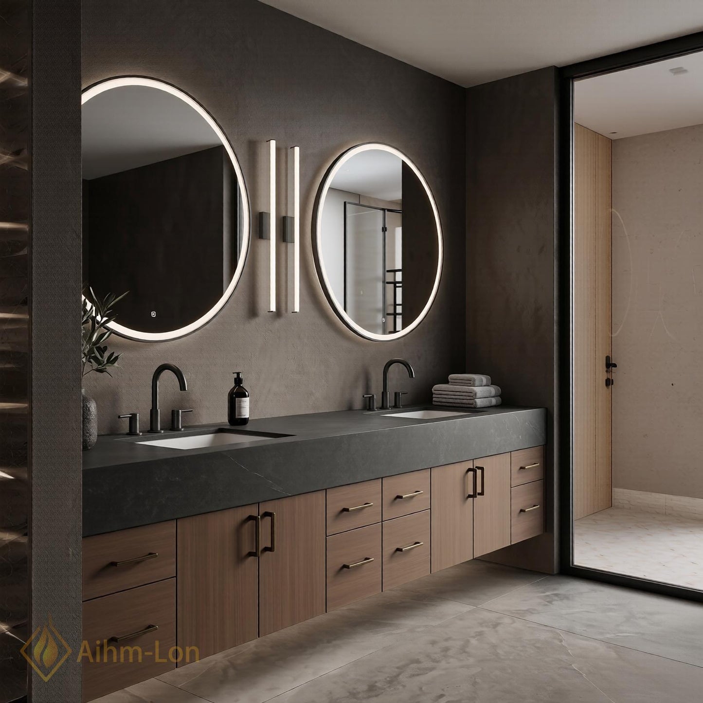 70''-96'' Double Bathroom Vanity with Sink Warm-Walnut Modern Floating Storage Finish