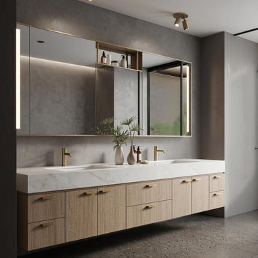 70''-96'' Modern Bathroom Vanity with Sink Floating Double White Marble Oak Wood