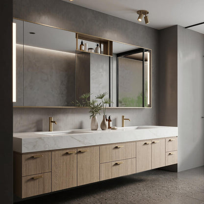 70''-96'' Modern Bathroom Vanity with Sink Floating Double White Marble Oak Wood