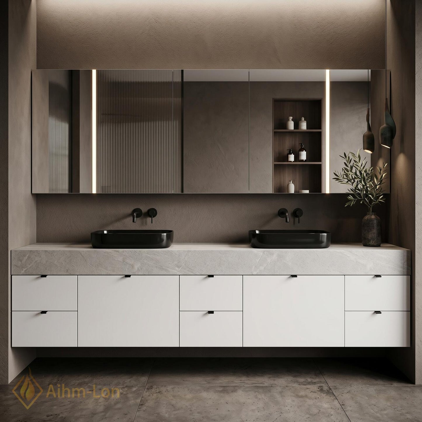 72''-96'' Double Bathroom Vanity with Sink White Modern Floating Stone-Top Drawers