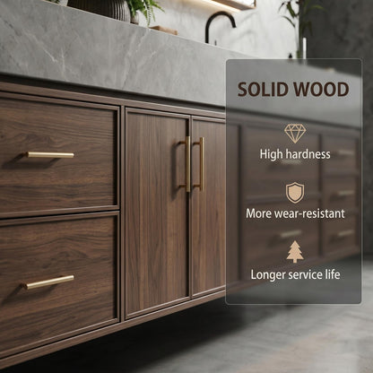 60''-96'' Double Bathroom Vanity with Sink Modern Floating Dark Walnut Slatted Center Panel