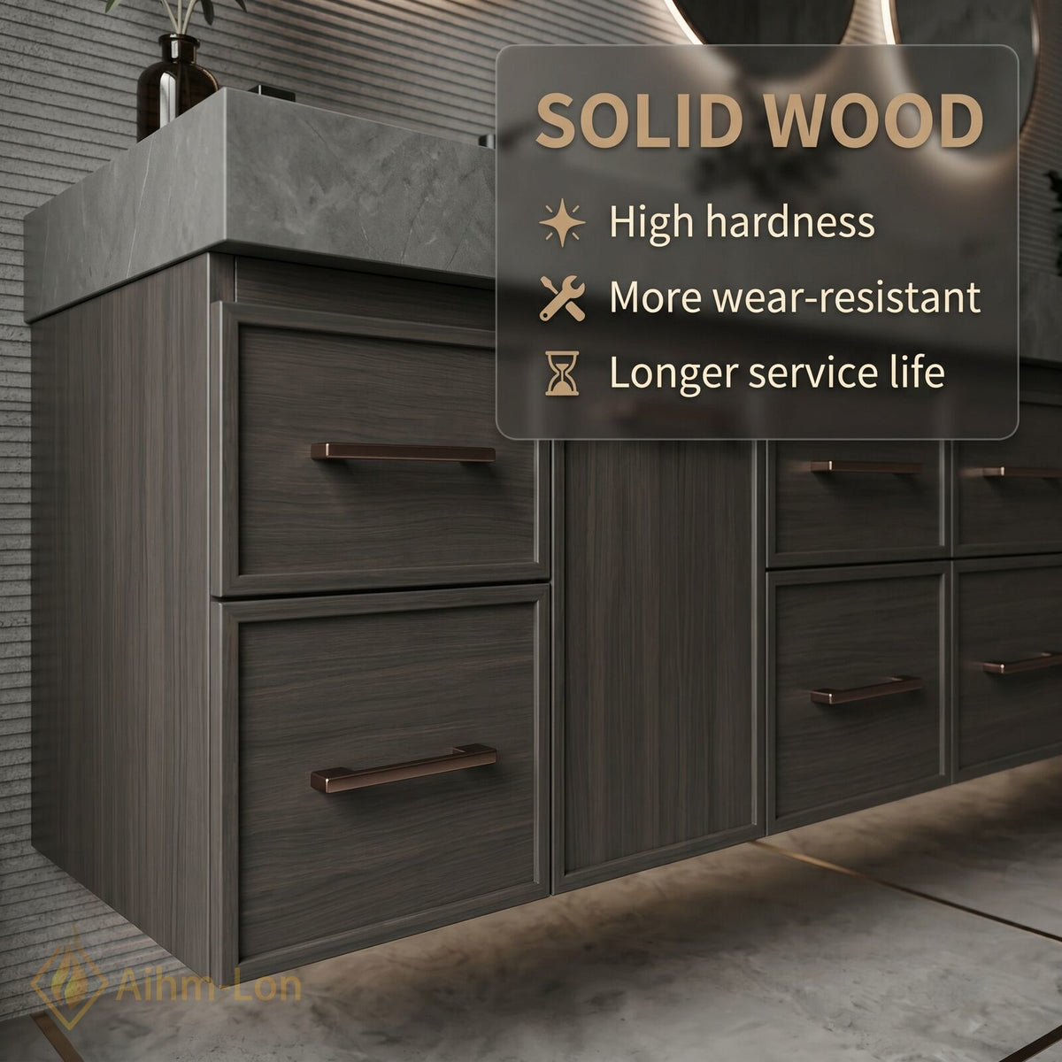 78''-96'' Double Bathroom Vanity with Sink Sleek Dark Grey Finish Drawer Access