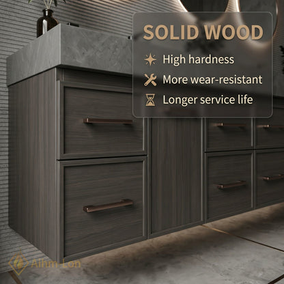 78''-96'' Double Bathroom Vanity with Sink Sleek Dark Grey Finish Drawer Access