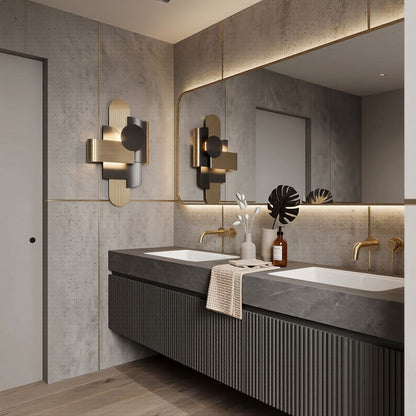60''-96'' Modern Bathroom Vanity with Sink Double Sink Vertical Grooves Dark Stone Mirror Cabinet