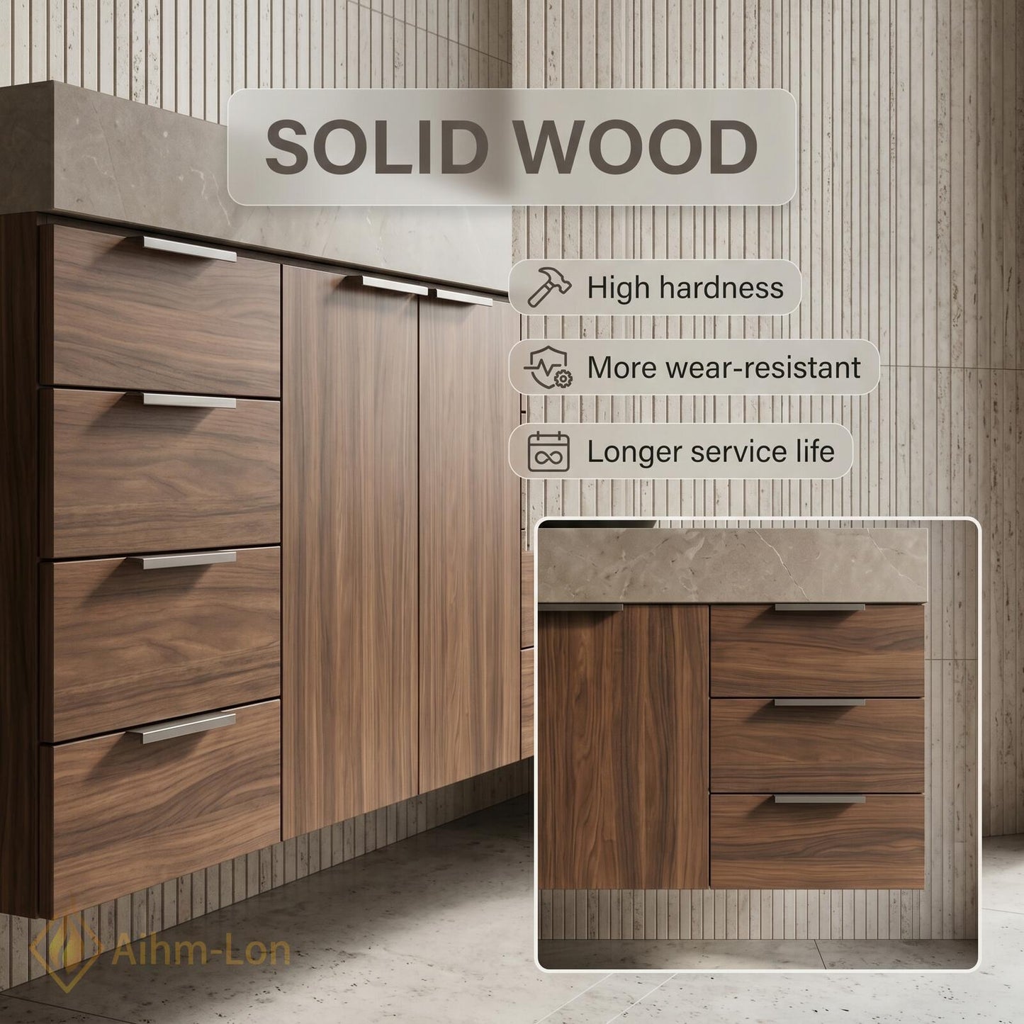 72''-96'' Double Bathroom Vanity with Sink Wood Stone-Top Grain Open Drawers