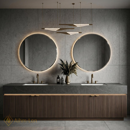 60''-96'' Double Bathroom Vanity with Sink Dark-Walnut Modern Floating Slatted Open