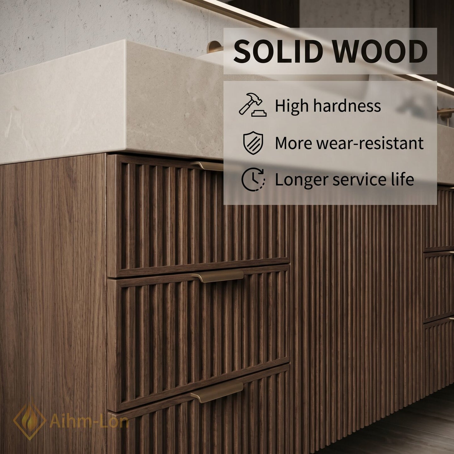88''-96'' Double Bathroom Vanity with Sink Floating Modern Solid-Wood Stone-Top Storage Drawers