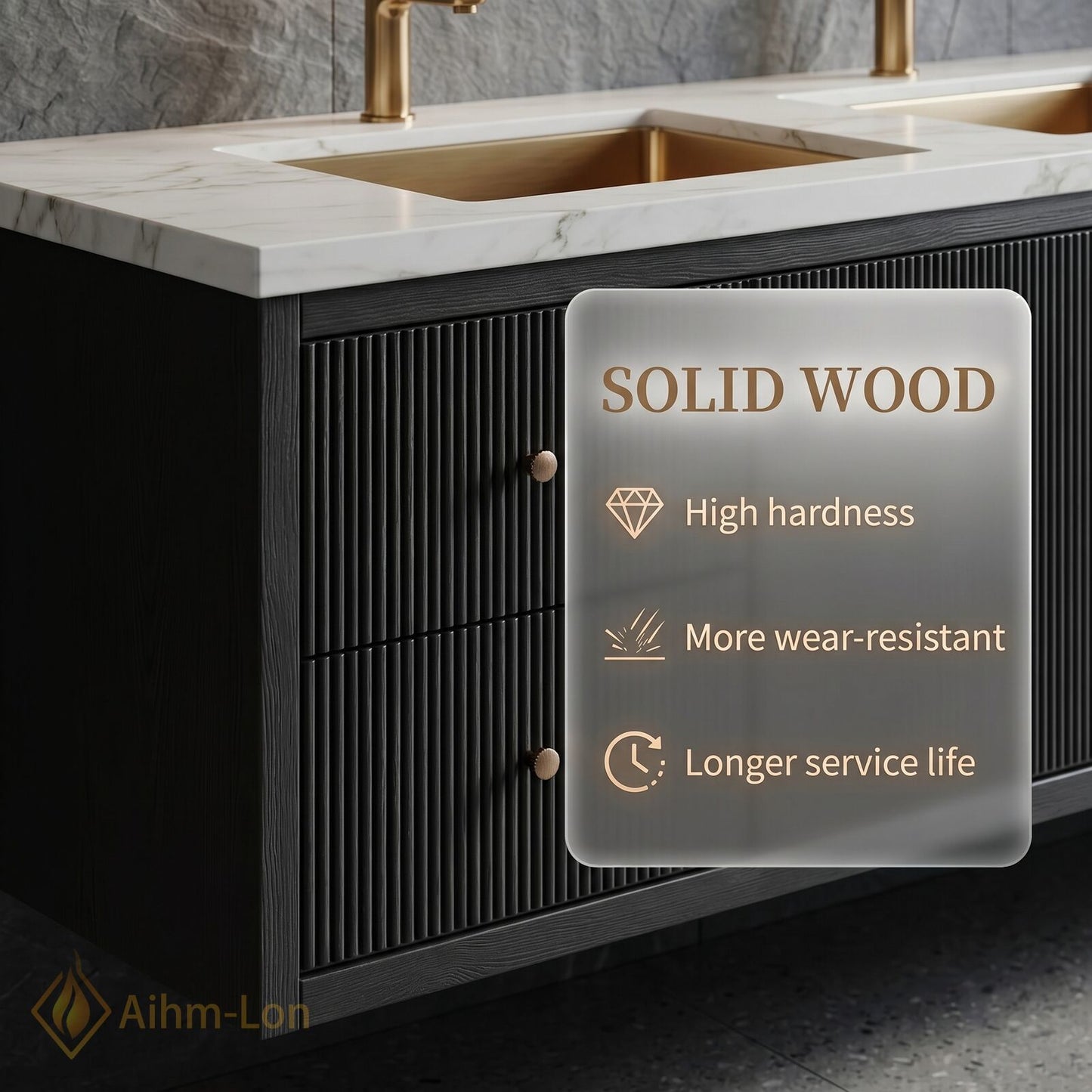 76''-96'' Double Bathroom Vanity with Sink Dark Ribbed Front Panel Floating Storage