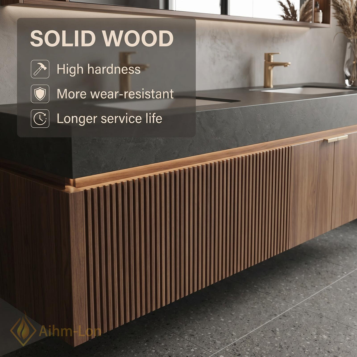 60''-96'' Double Bathroom Vanity with Sink Floating Double Walnut Finish Dark