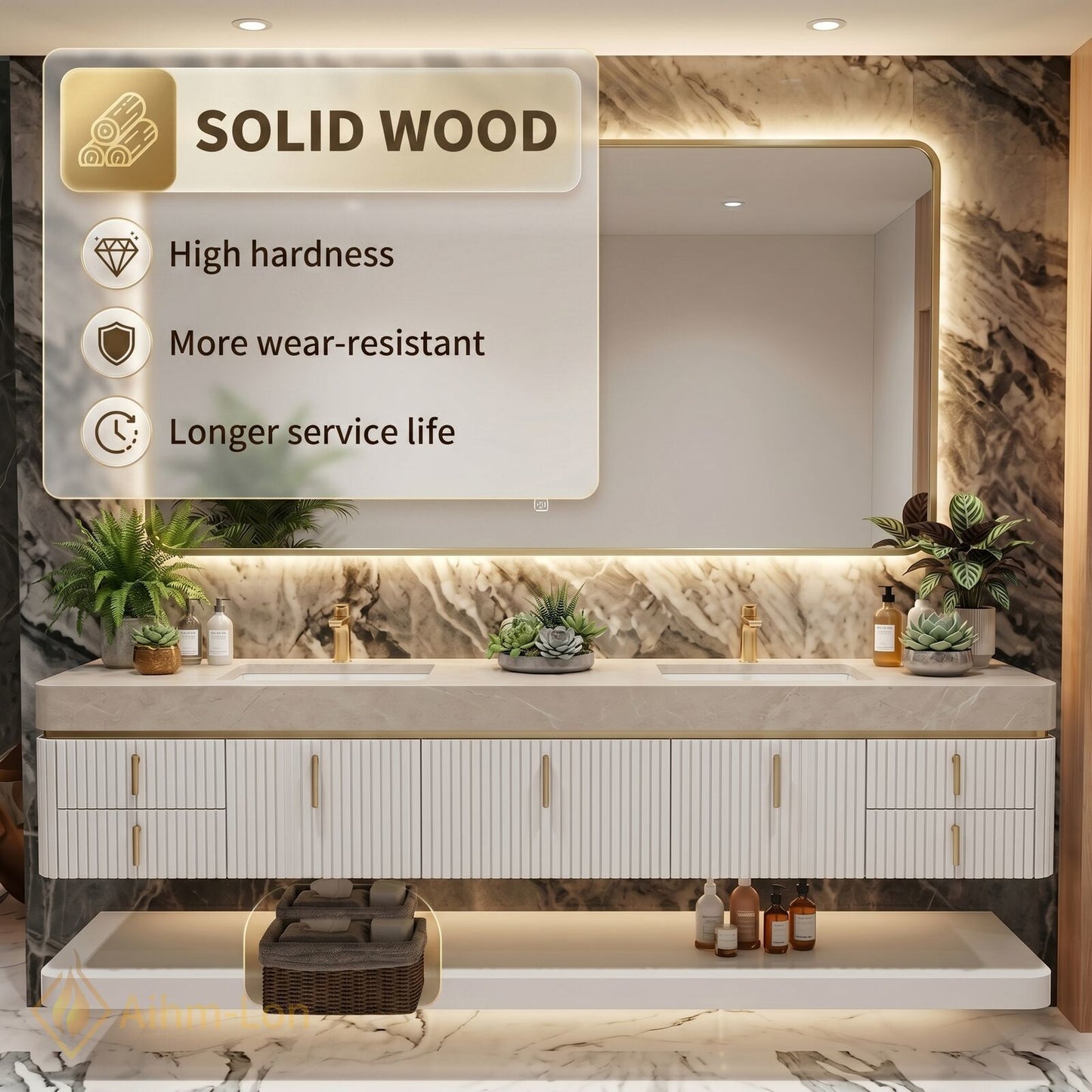 60''-96'' Bathroom Vanity with Sink Floating Storage Drawers Marble Top Double Smart
