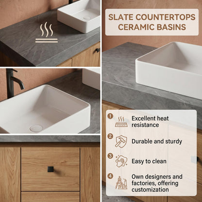 60''-96'' Double Bathroom Vanity with Sink Modern Floating Stone-Textured Wood Grain Finish