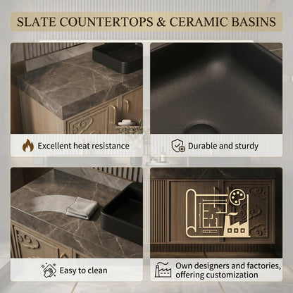 60''-96'' Modern Bathroom Vanity with Sink Double Sink Carved Cloud Oak Wood Grain Cabinet
