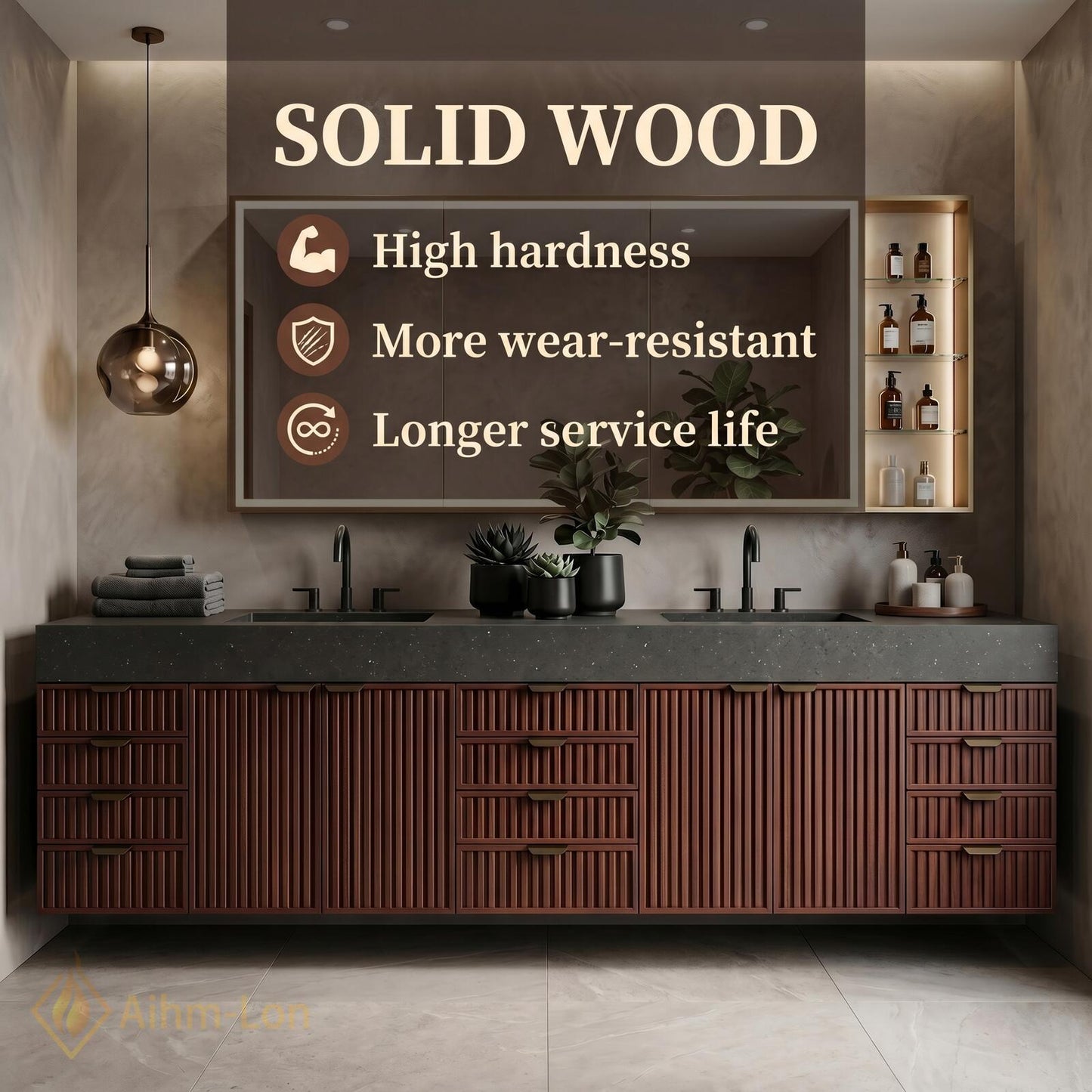 70''-96'' Modern Double Bathroom Vanity with Sink Vertical Slats Dark Finish Cabinet